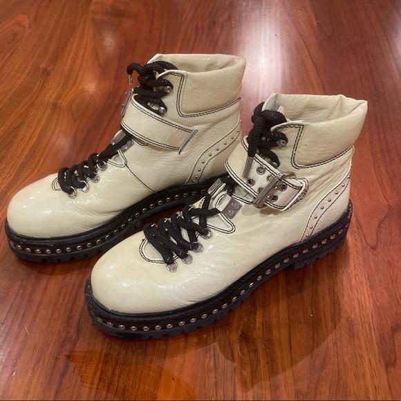 Lola Cruz Cream Patent Moto Boots - Picture 2 of 16